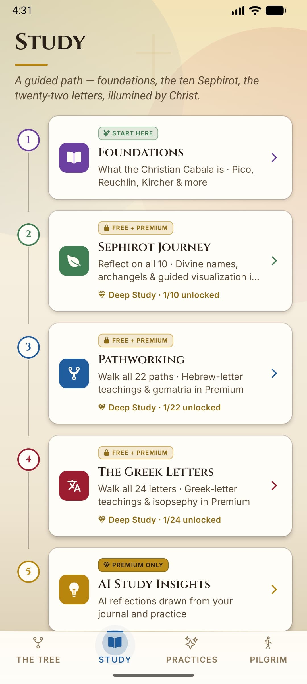 Lux Crucis app — the Study path
